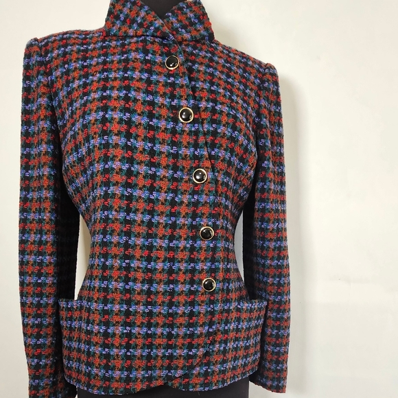 Emanuel Ungaro Jackets & Blazers - 80's Ungaro wool houndstooth blazer asymmetrical button front 10 FIRM